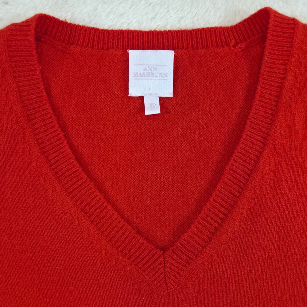 Ann Mashburn Women V-Neck Sweater XS Red 100% Cashmere Knit Flawed